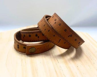 Adjustable leather bracelet with tape measure design and snap fastener, Women's double wrap bracelet & cuff wristband ruler Accessories Muud