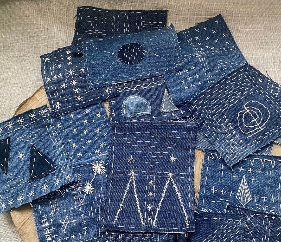 Sashiko en denim à raccommoder à coudre à la main, patchs Boro pour raccommoder visiblement, parfaits pour les jeans, les vestes ou les sacs à dos, cadeau pour les débutants en couture - Etsy France