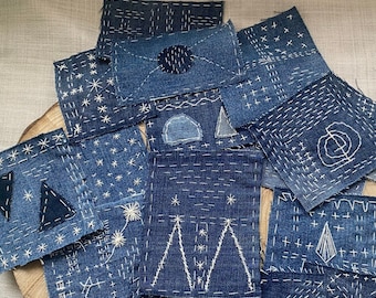 Mending denim sashiko for hand sewing, Boro patches for visible mending perfect for jeans, jackets or backpacks, Gift for sewing beginners