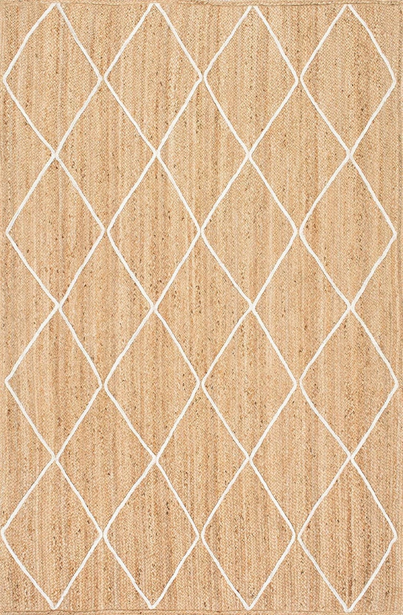 Glamorous Trellis Design Braided Genuine Natural Jute Area Rug Etsy