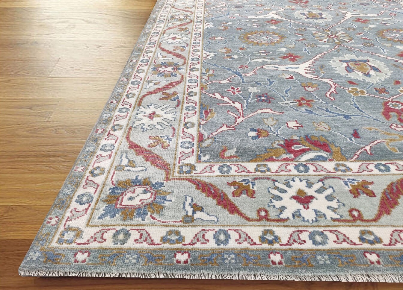 Blue Mohair Wool Area Rug 8x10 Hand Knotted Transitional Etsy