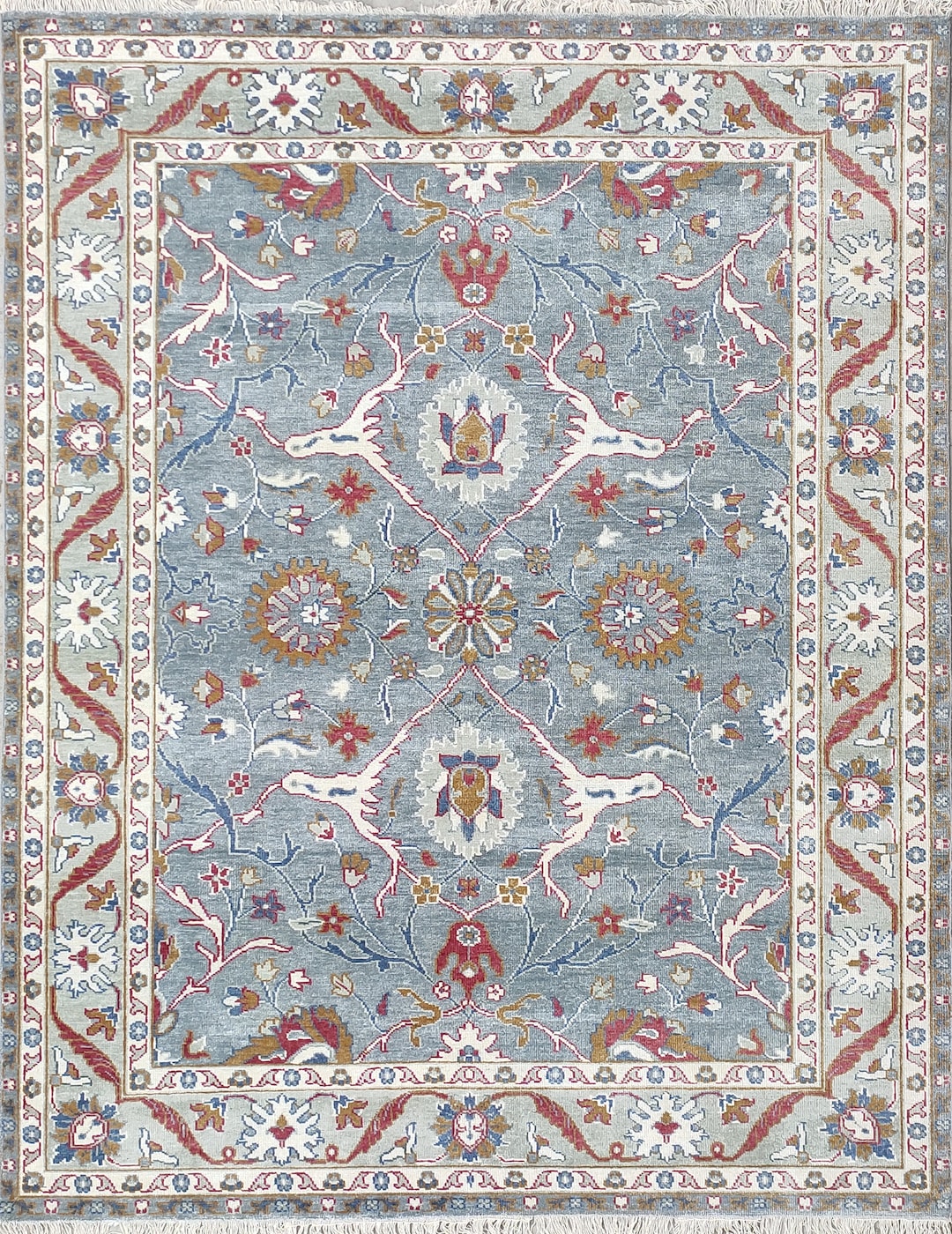 Blue Mohair Wool Area Rug 8x10 Hand Knotted Transitional Etsy