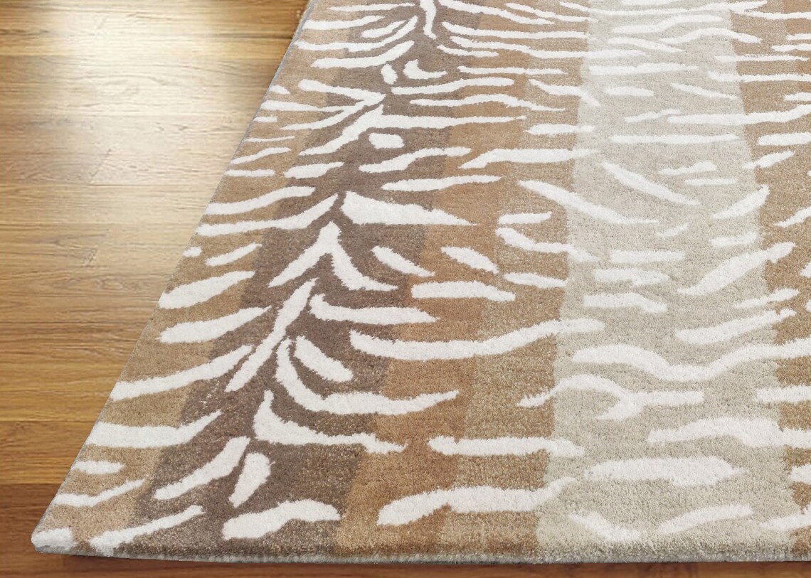 Antelope Rug 100 Wool Animal Print Wild Stripes Hand Tufted Etsy