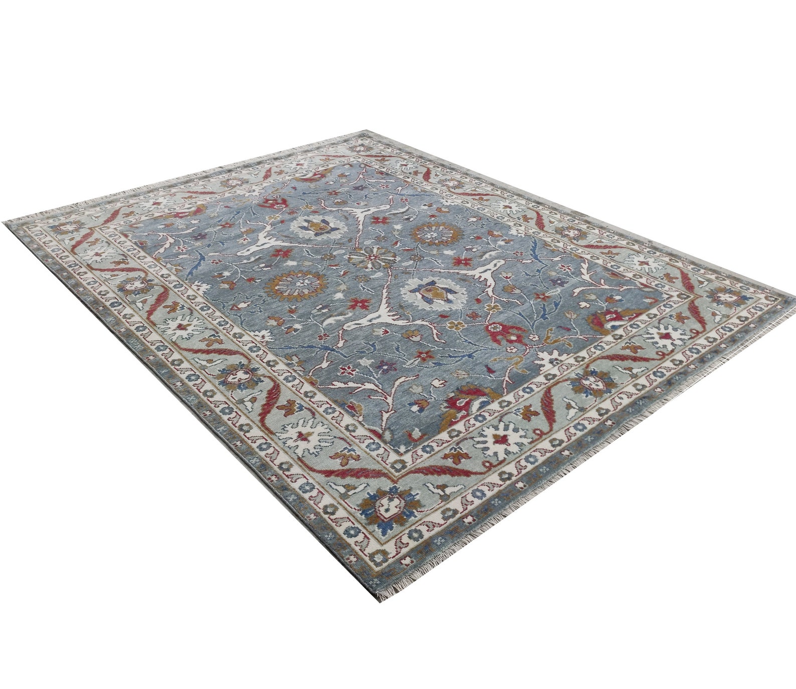 Blue Mohair Wool Area Rug 8x10 Hand Knotted Transitional Etsy