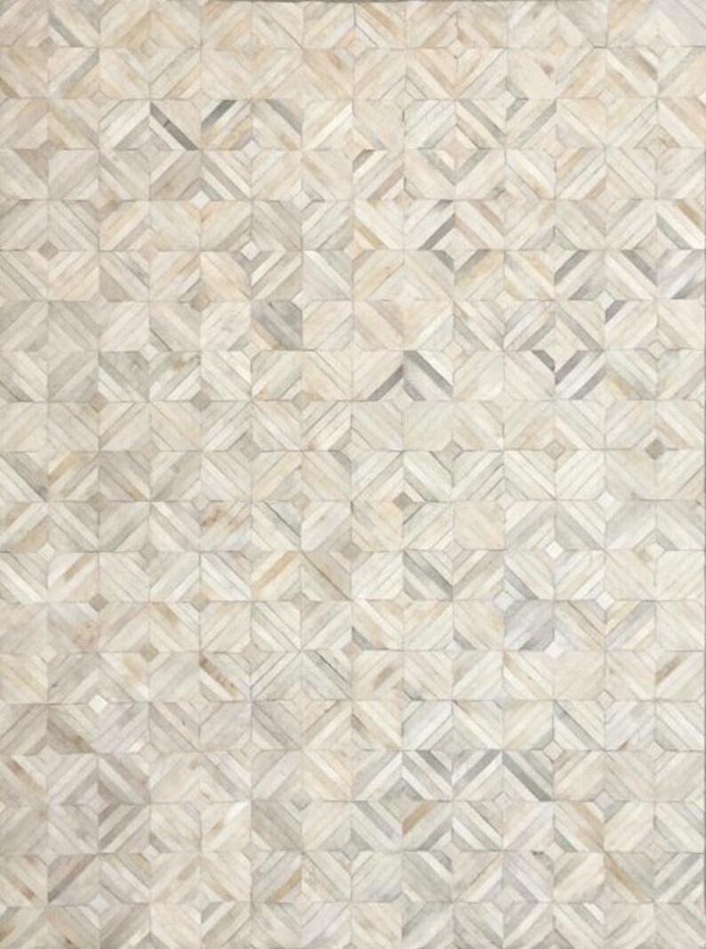 Beige & White Patchwork Cowhide Rug Patch Work in Diamond Etsy