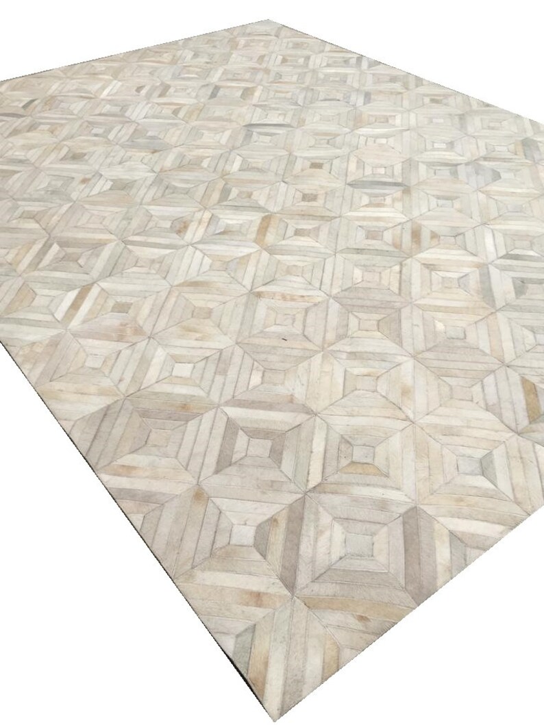 Beige & White Patchwork Cowhide Rug Patch Work in Diamond Etsy