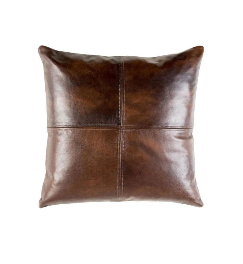 Cognac Faux Leather Pillow Cover Lumbar Pillow Decorative Etsy