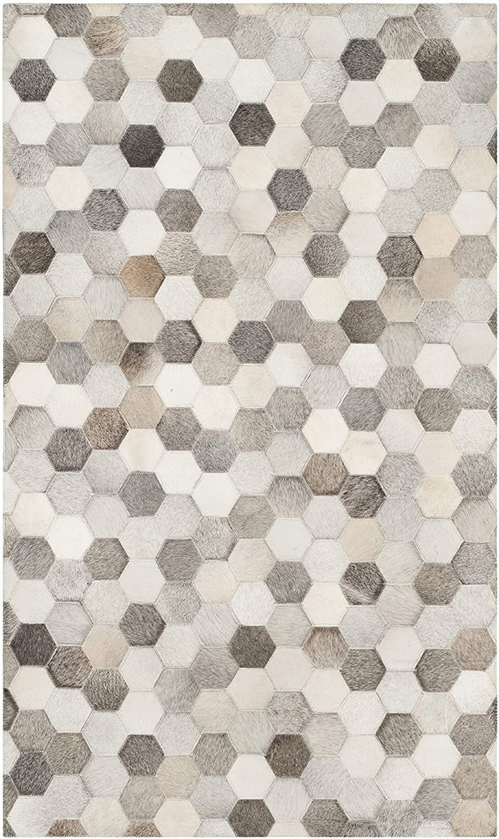 Leather Hide Hexagon Patchwork handmade Area Rug Grey tone Etsy