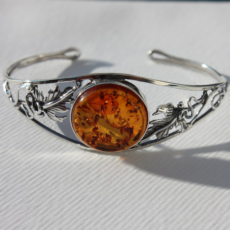 Amber Bangle with silver Amber Cuff Bangle in Silver Frame 925 925