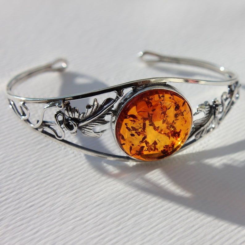 Amber Bangle with silver Amber Cuff Bangle in Silver Frame 925 925