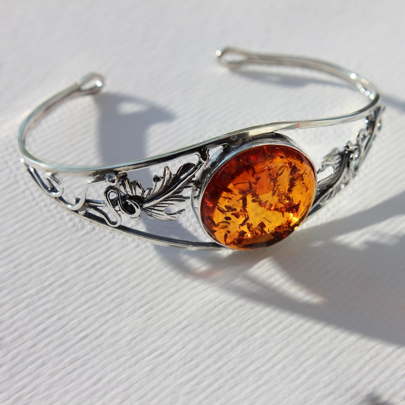 Amber Bangle with silver Amber Cuff Bangle in Silver Frame 925 925