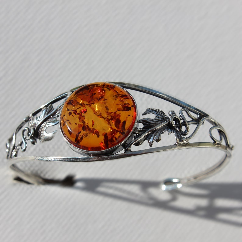 Amber Bangle with silver Amber Cuff Bangle in Silver Frame 925 925