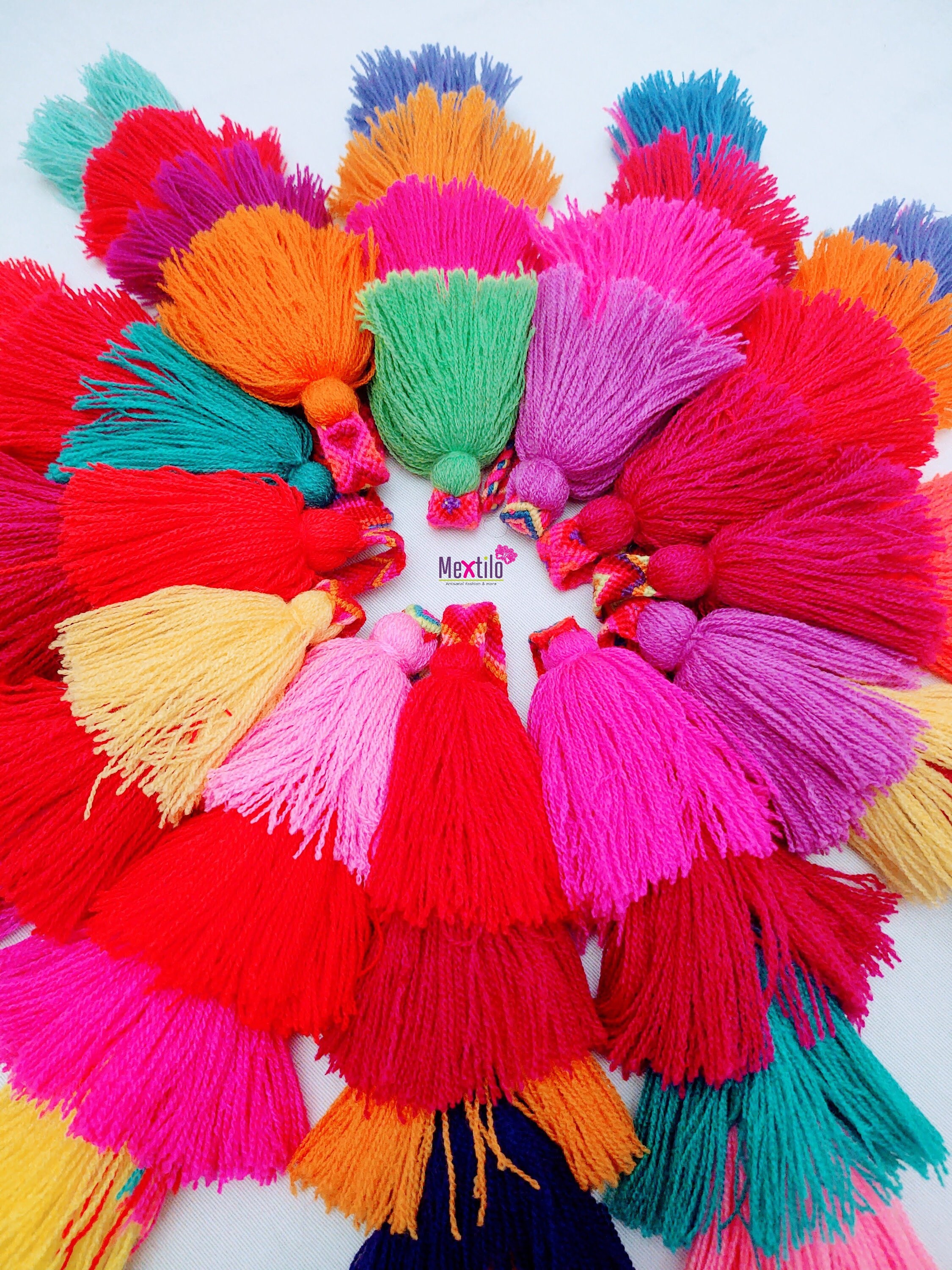 Pom Poms Tassel Rainbow Pom Poms Tassel Pompom tassel charm Etsy