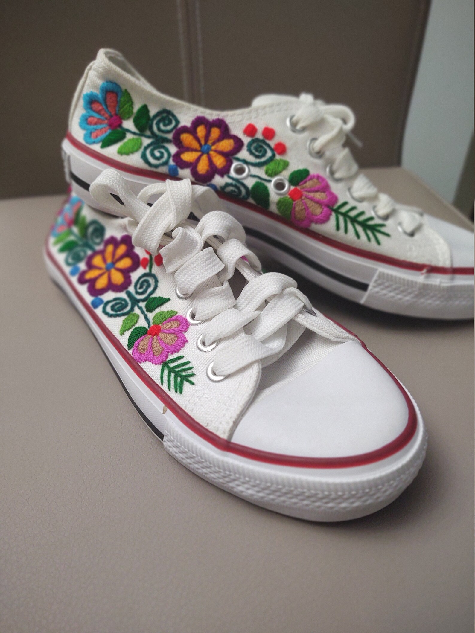 White Embroidered Tennis Shoes Floral Embroidered Tennis | Etsy