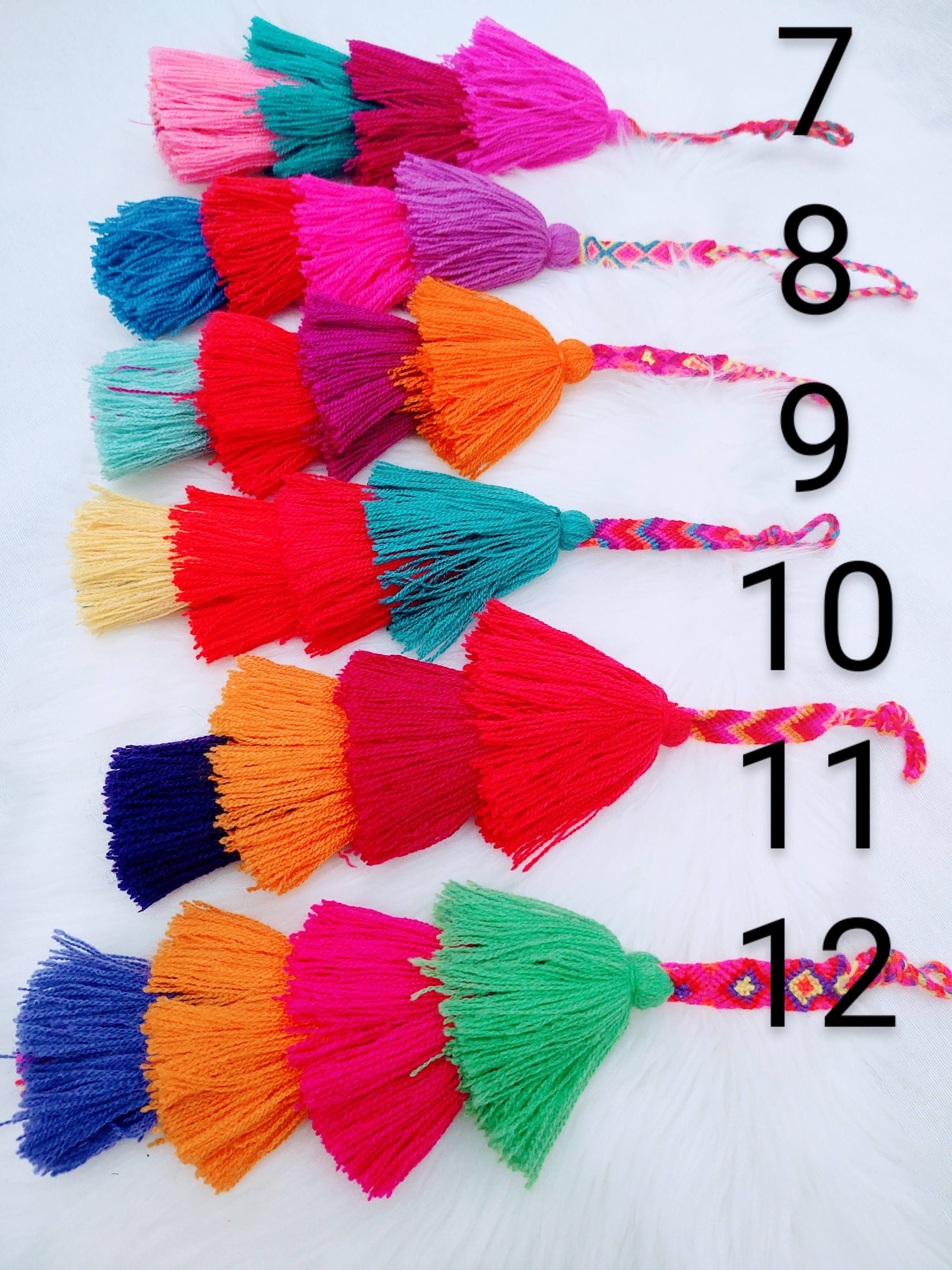 Pom Poms Tassel Rainbow Pom Poms Tassel Pompom tassel charm Etsy