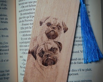 Customizable wooden Quebec bookmark with 2 animals