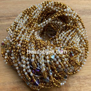 Exotic African Waist Beads: Crystal & Golden Seed Beads