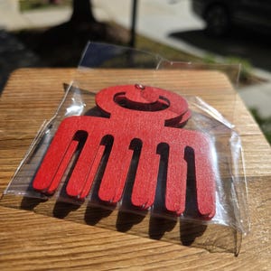 African Wooden Dangle Earrings: Ghana Duafe Adinkra Symbol Duafe Red