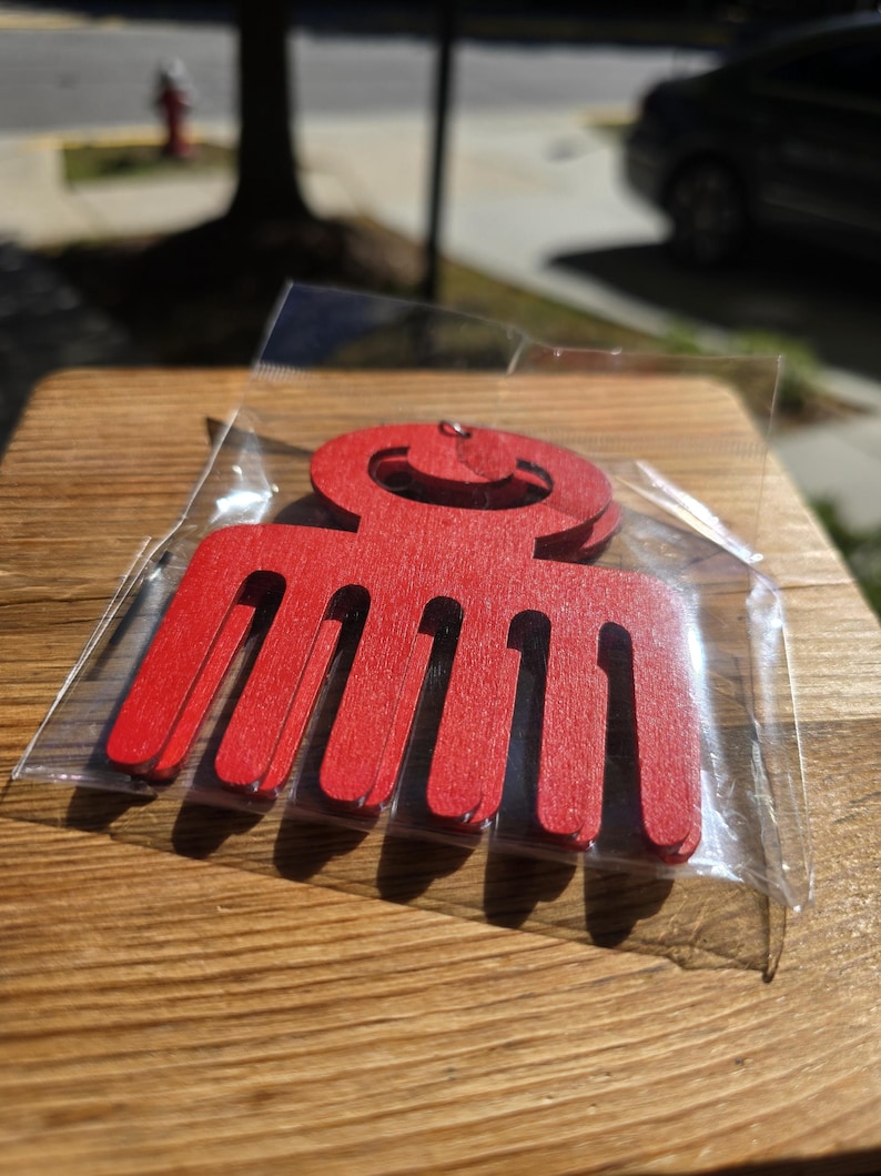 African Wooden Dangle Earrings: Ghana Duafe Adinkra Symbol Duafe Red