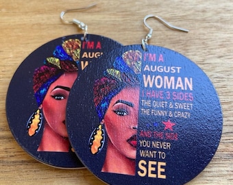 Afrocentric Wooden Dangle Earrings: Round Printed Statement Earrings