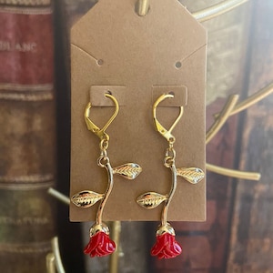 Beauty and the Beast Inspired Enchanted Rose Earrings