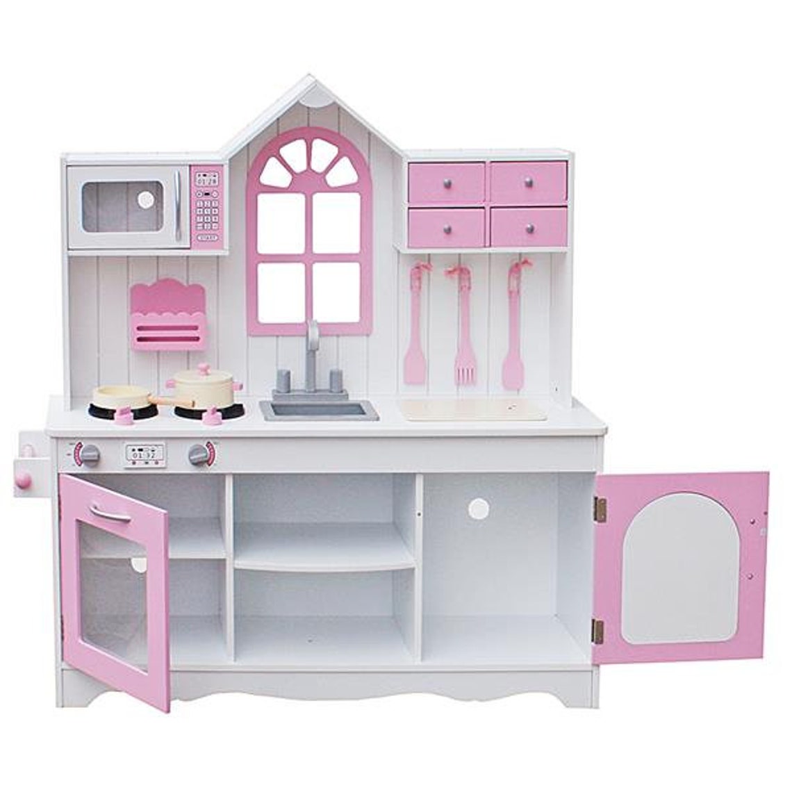 Pink Wooden Pretend Play Toy Kitchen for Kids with Role Play Etsy