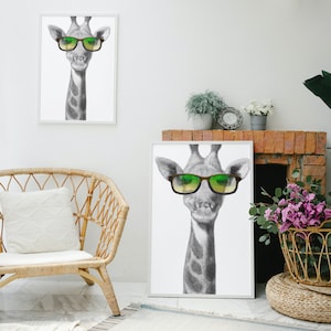 Fashionable, Colourful Giraffe Wearing Tinted Glasses  Portrait