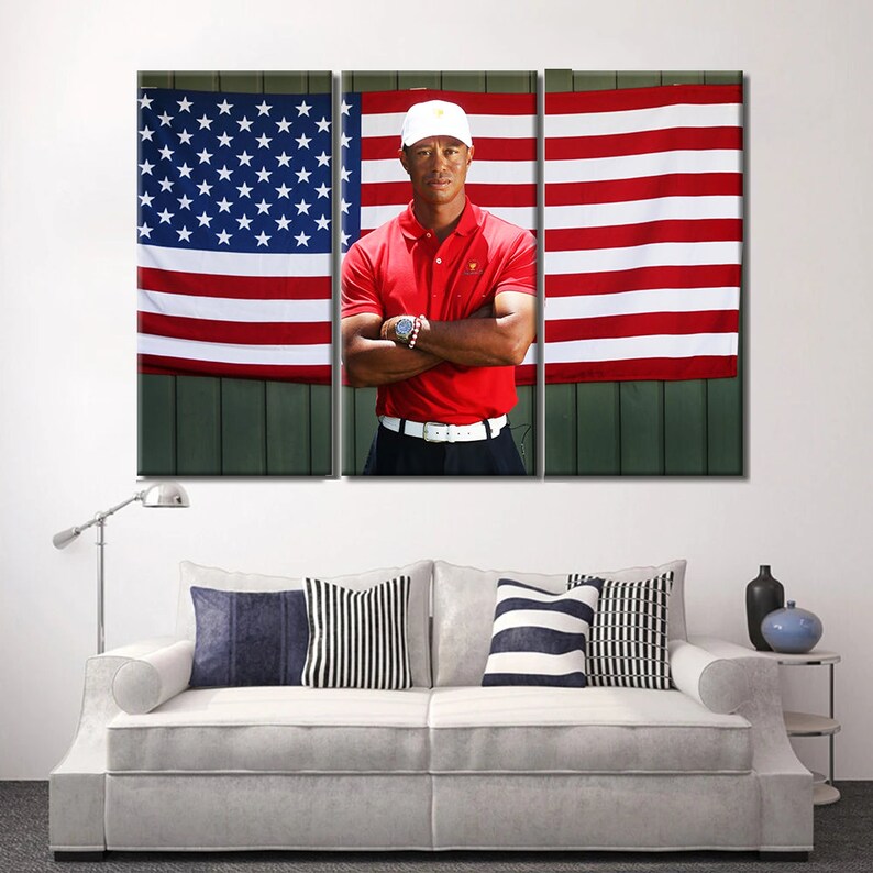 USA Flag Tiger Woods Canvas Wall Art Tiger Woods Poster Etsy