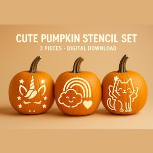 Halloweenpumpasnivsschabloner | Enhörning, Katt, Regnbåge (digital nedladdning)