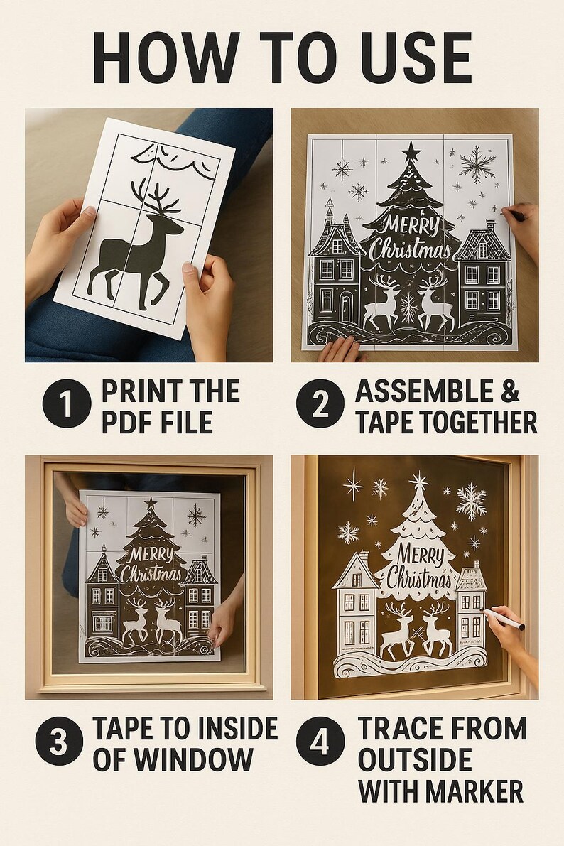 Christmas Window Stencil – Winter Village Template (digital Download ...