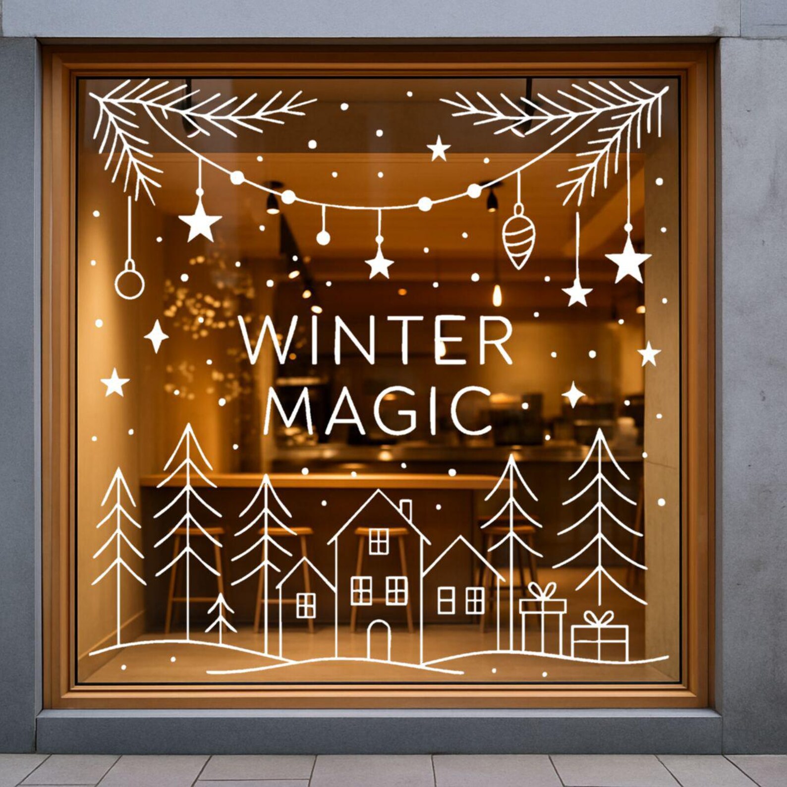 Christmas Window Stencil Winter Village Scene (PNG PDF SVG) Etsy