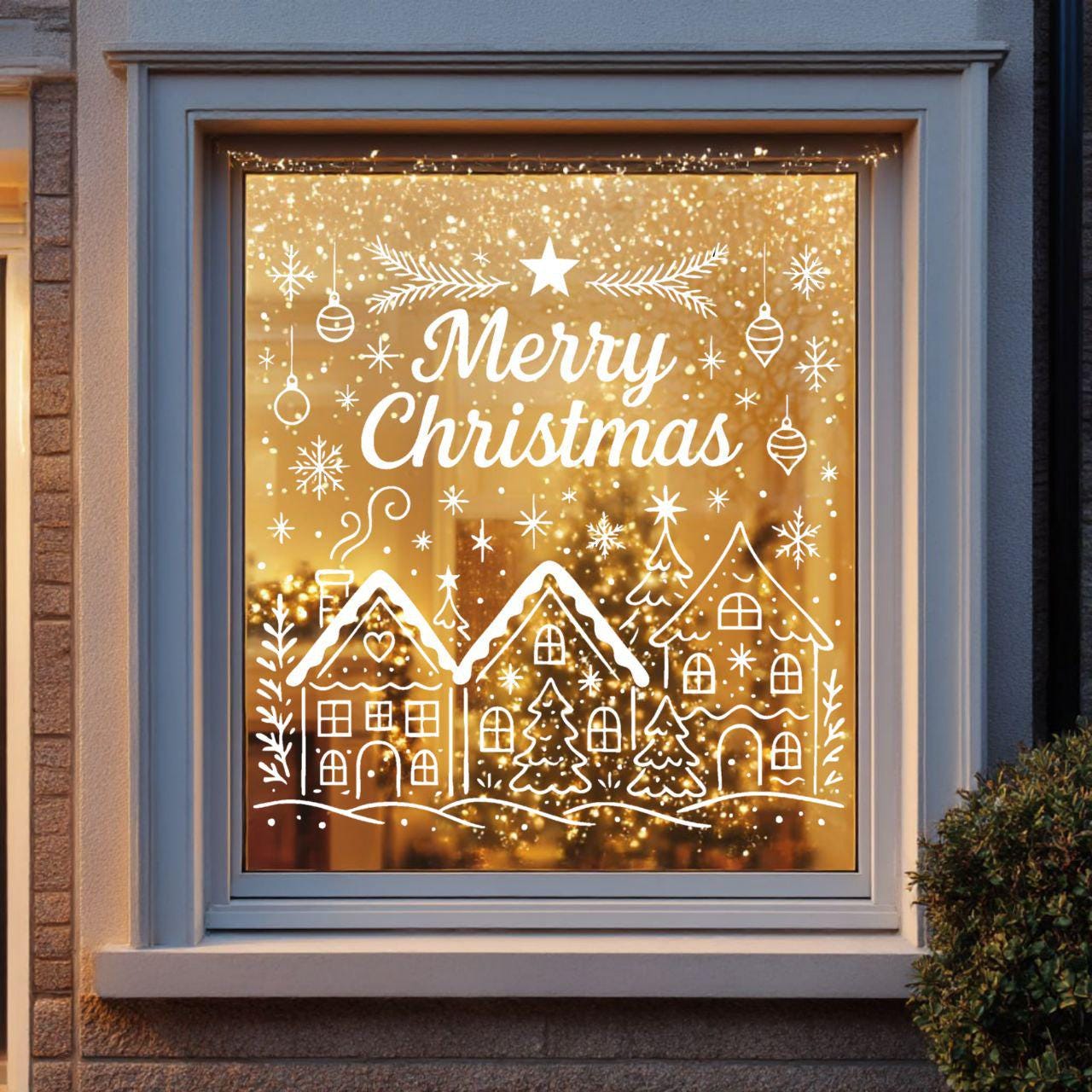 Merry Christmas Window Stencil Holiday Cafe Decor (PNG PDF SVG)
