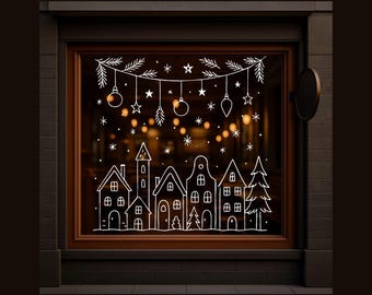 Christmas Window Stencil – Winter Village Template (Digital Download)