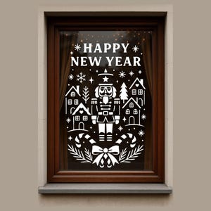 Plantilla para ventana navideña con diseño de Cascanueces / Decoración navideña grande para hacer tú mismo (pdf, png, svg)