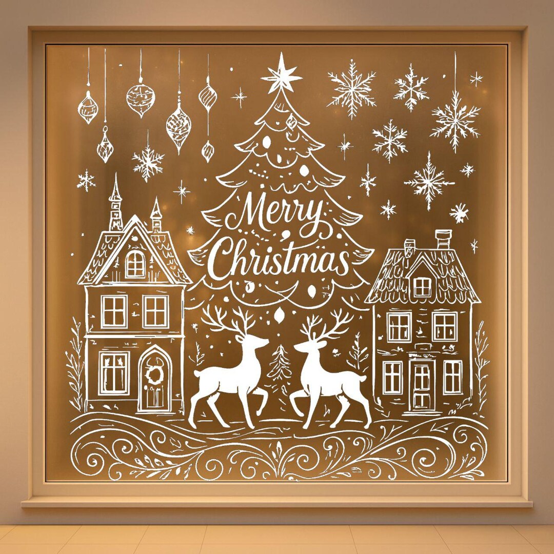Christmas Window Stencil Reindeer, Tree Scene (digital Download) Etsy