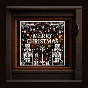 Nutcracker Christmas Window Stencil | Storefront Holiday Scene (PNG PDF SVG)