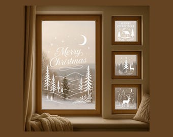 Weihnachtsfenster-Schablonen, Festtagsdeko-Set (druckbare PNG-, PDF- und SVG-Dateien)
