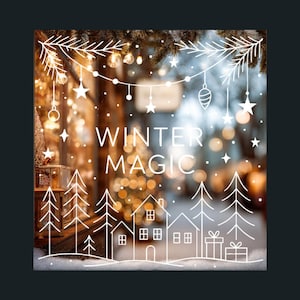 Christmas Window Stencil | Winter Village Scene (PNG PDF SVG)