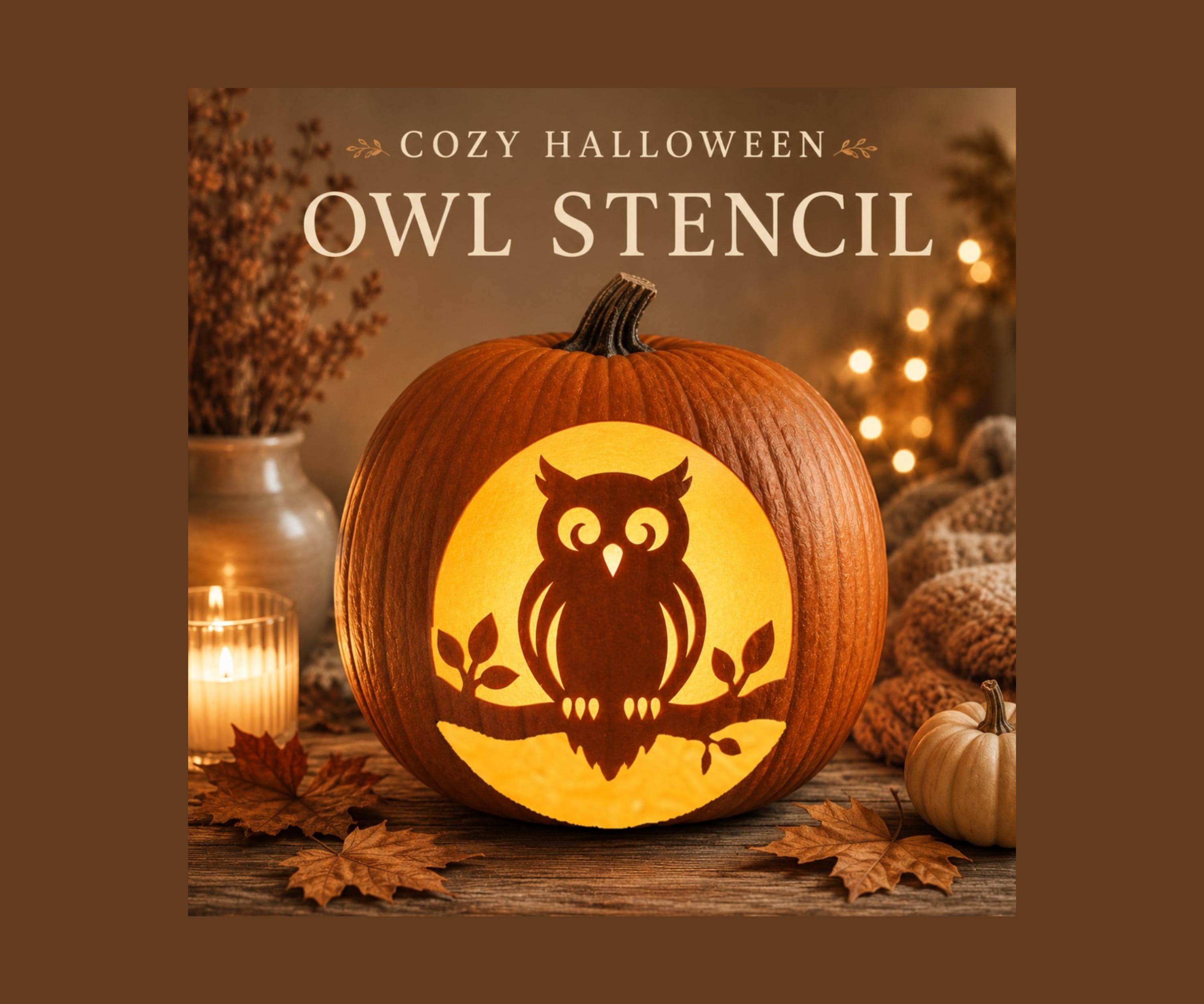 Owl Pumpkin Carving Stencil, Woodland Halloween Template (PDF Download)