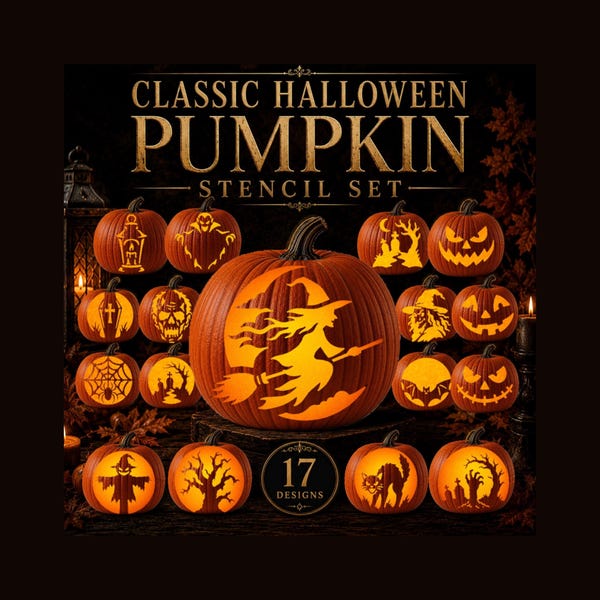 17 Classic Halloween Pumpkin Carving Stencils (Printable PDF)
