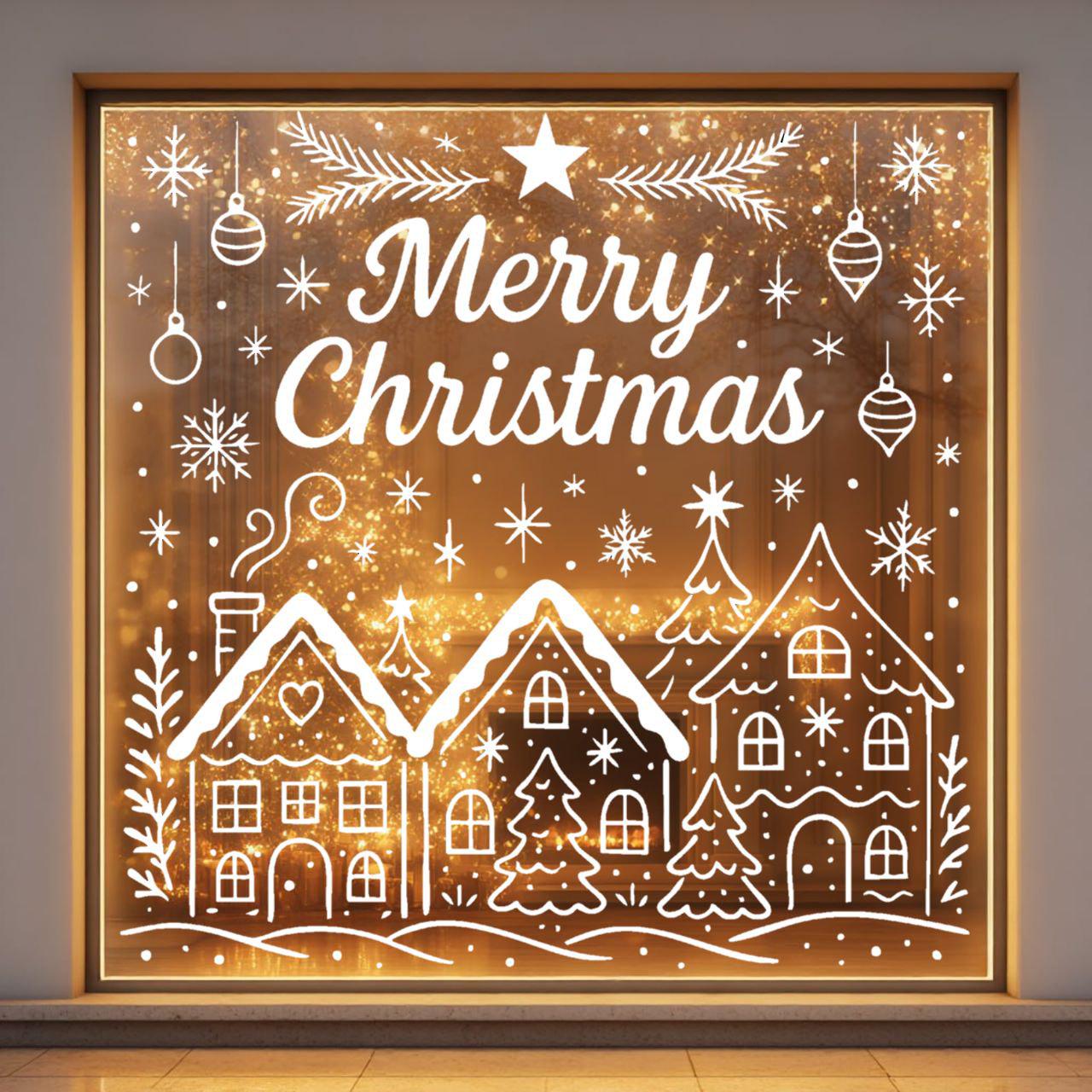 Merry Christmas Window Stencil Holiday Cafe Decor (PNG PDF SVG)