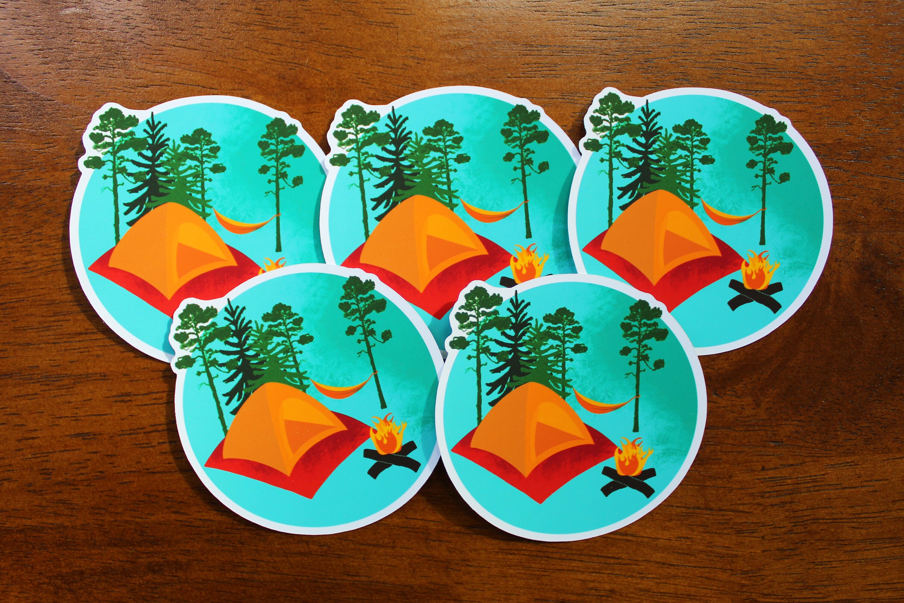 Camping Sticker / Camping / Campsite Vinyl Sticker / Teal and Etsy