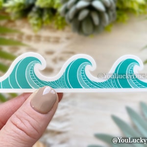 Teal Ocean Waves Waterproof Sticker - Matte Vinyl - Ocean Sticker - Hydroflask - Journaling - Laptop - Notebook