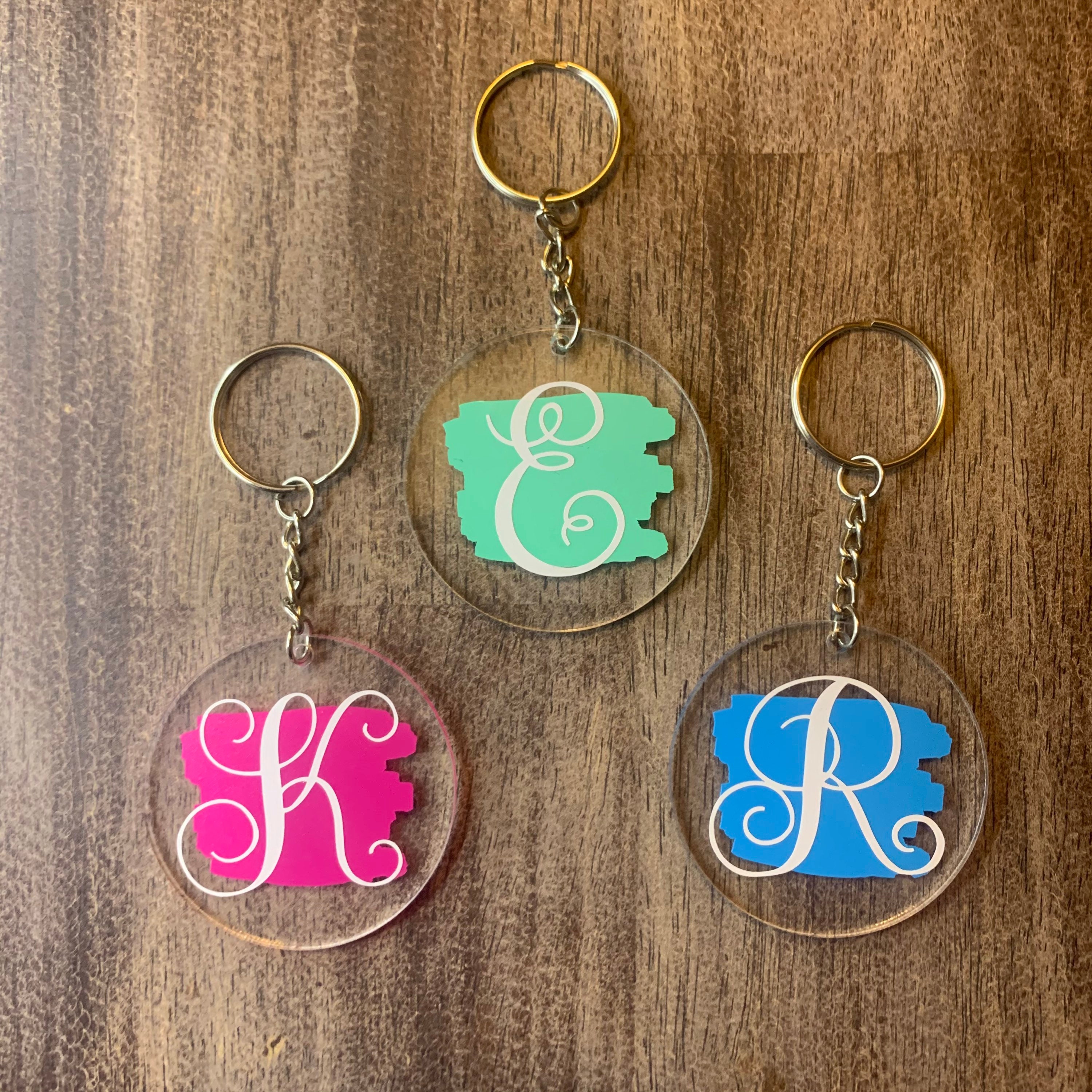 Clear Acrylic Letter Keychain w Paint Swatch Etsy