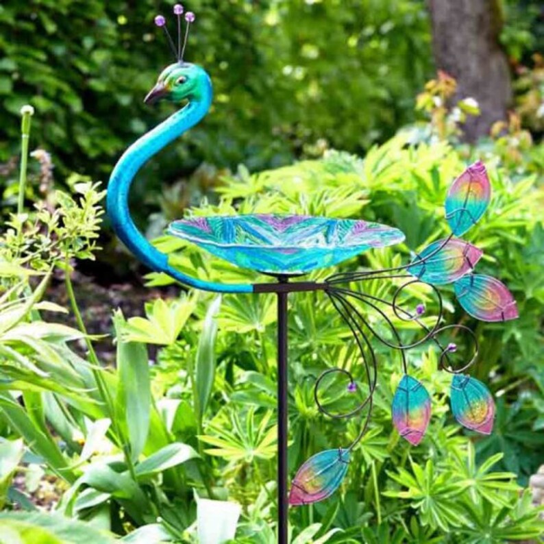 Large Peacock Outdoor Bird Bath Stake Bird Feeder Hand Etsy