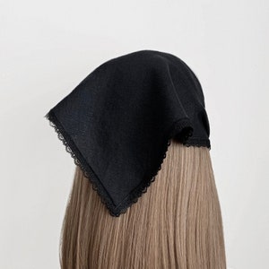 Linen Lace Trim Triangle Head Scarf, Wrap Elastic Headband, Kercheif, Hair Scarf, Hair Wrap, Women's Hair Accessories