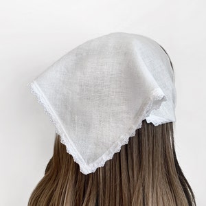 Linen Lace Trim Triangle Head Scarf, Wrap Elastic Headband, Kercheif, Hair Scarf, Hair Wrap, Women's Hair Accessories immagine 1