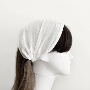 White Organic Cotton Gauze Wide Headband – Lightweight, Hair Wrap for Women, Minimalist Boho Hair Accessory, Breathable Summer Bandana