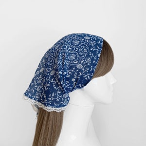 Floral Chiffon Lace Trim Self Tie Triangle Head Scarf - Sheer Lightweight Headband, Bandana, Hair Scarf, Hair Wrap, Women's Hair Accessories