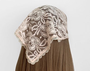 Lace Sheer Triangle Headband With Lace Trim - Head Scarf, Wrap Elastic Headband, Kercheif, Hair Scarf, Hair Wrap,  Hair Accessories